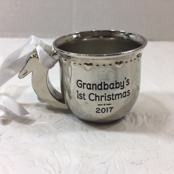 Hallmark Keepsake 2017 Grandbaby's 1st First Christmas Ornament Metal Cup - Picture 1 of 5